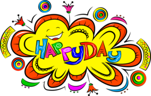 The animated illustration of a character shouting out happy day.
