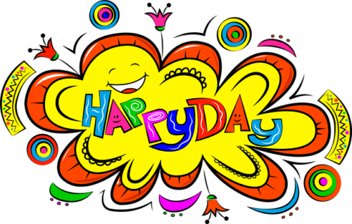 The animated illustration of a charachter shouting out happy day.