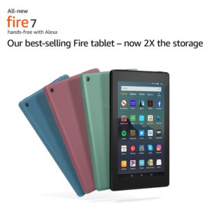 children learning games. The picture of a Amazon Fire 7 tablet.